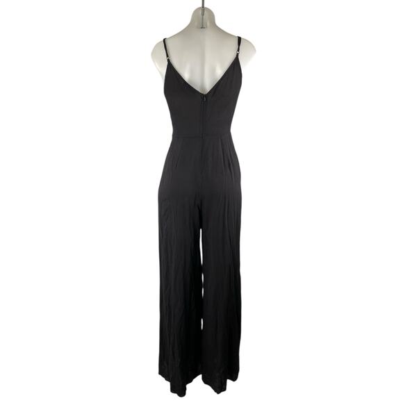 ASOS Black Sleeveless Cami Camisole V-Neck  Back Zip Wide Leg Romper Jumpsuit 2 - Picture 2 of 4